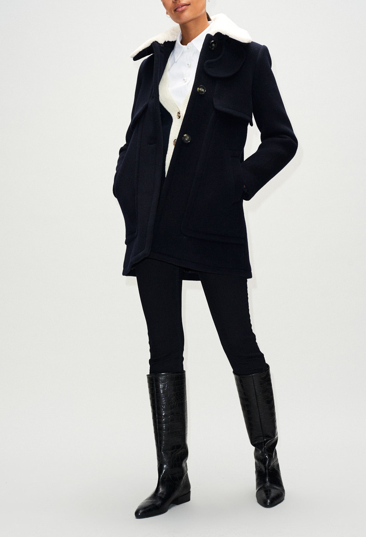 Manteau droit à col en fausse fourrure Faume - seconde main