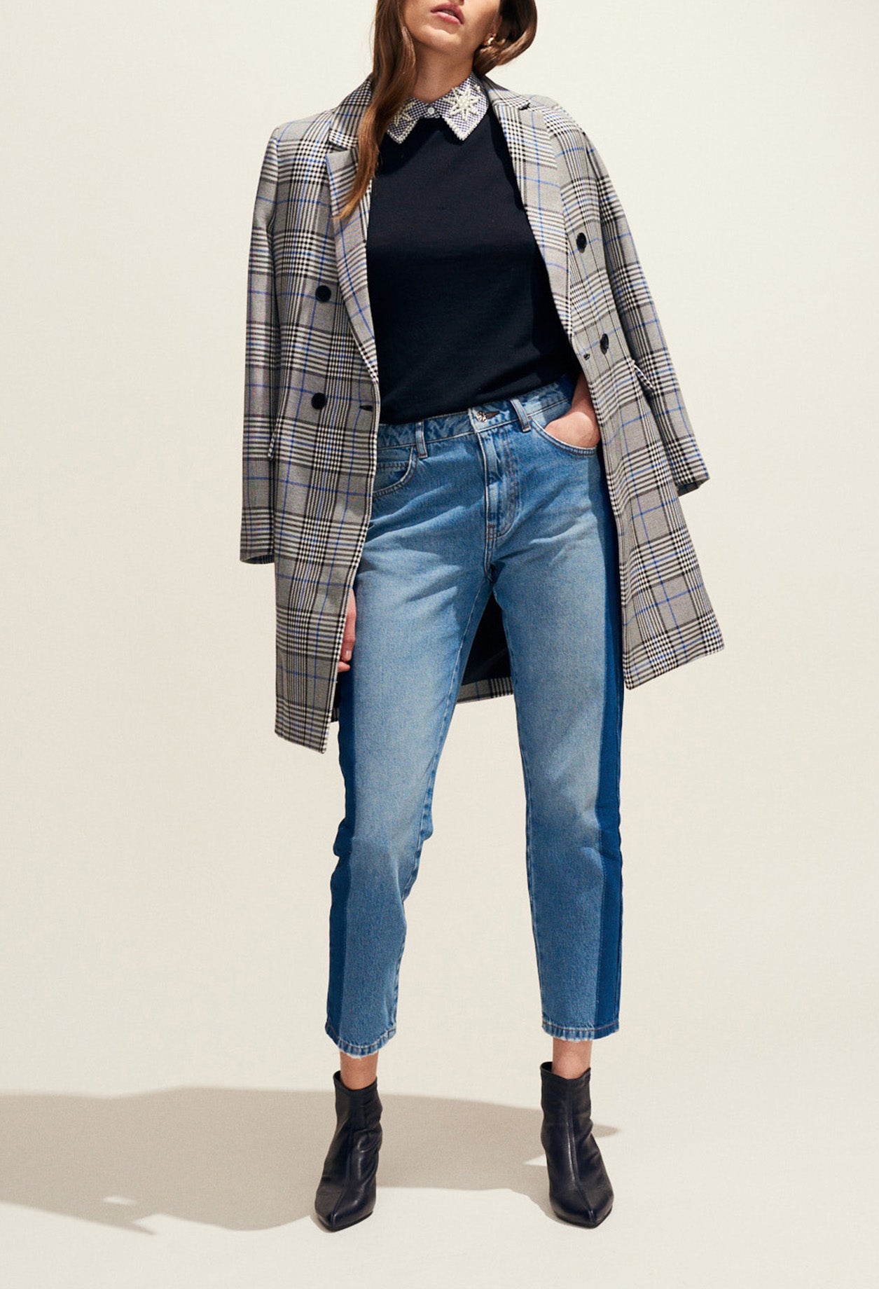 Manteau long croisé en princes de galles Faume - seconde main