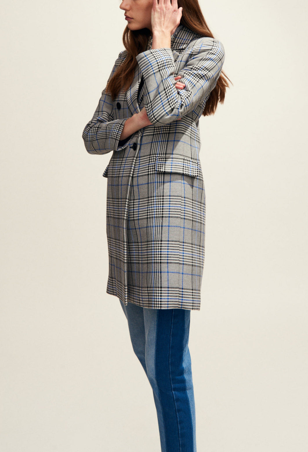 Manteau long croisé en princes de galles Faume - seconde main