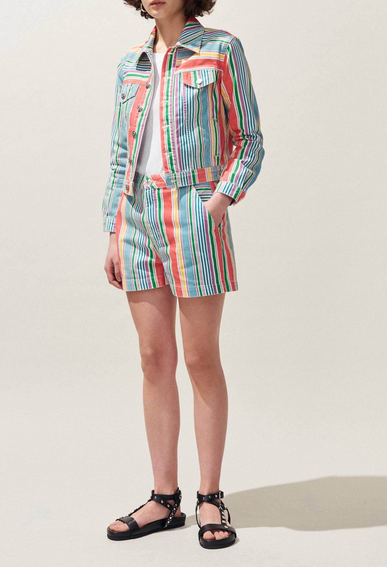 Veste en jean rayures multicolore Faume - seconde main