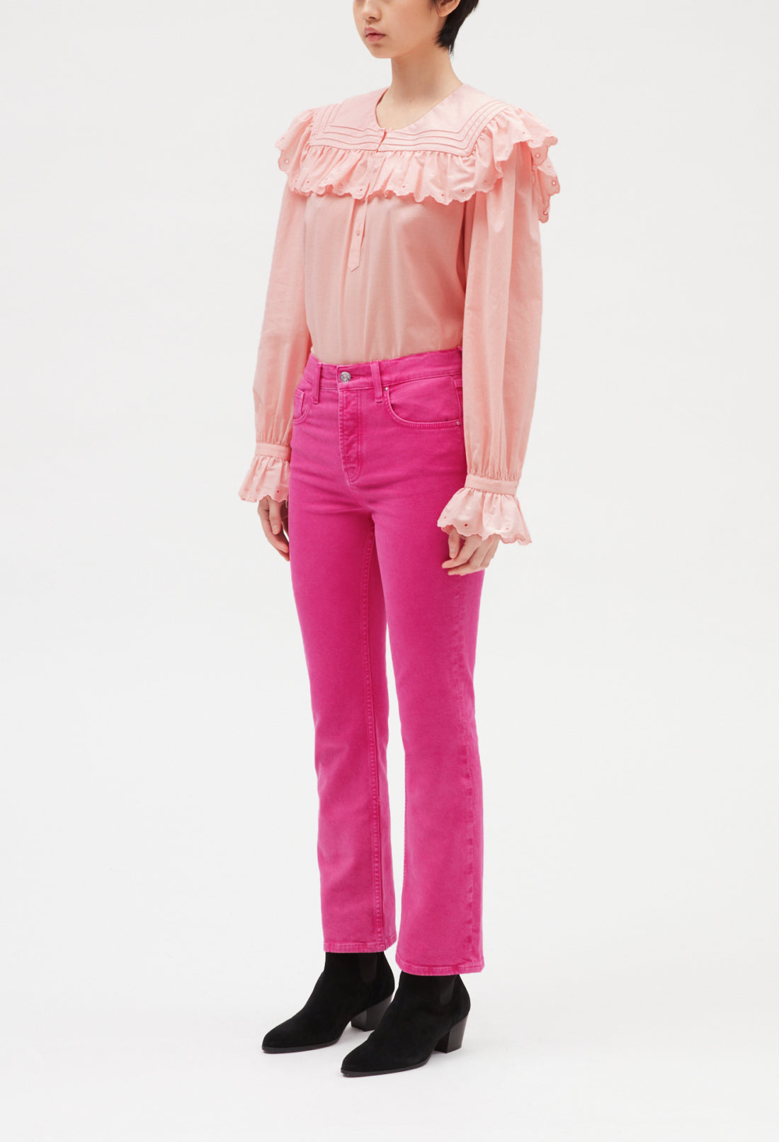 Blouse coton brodé rose Faume - seconde main