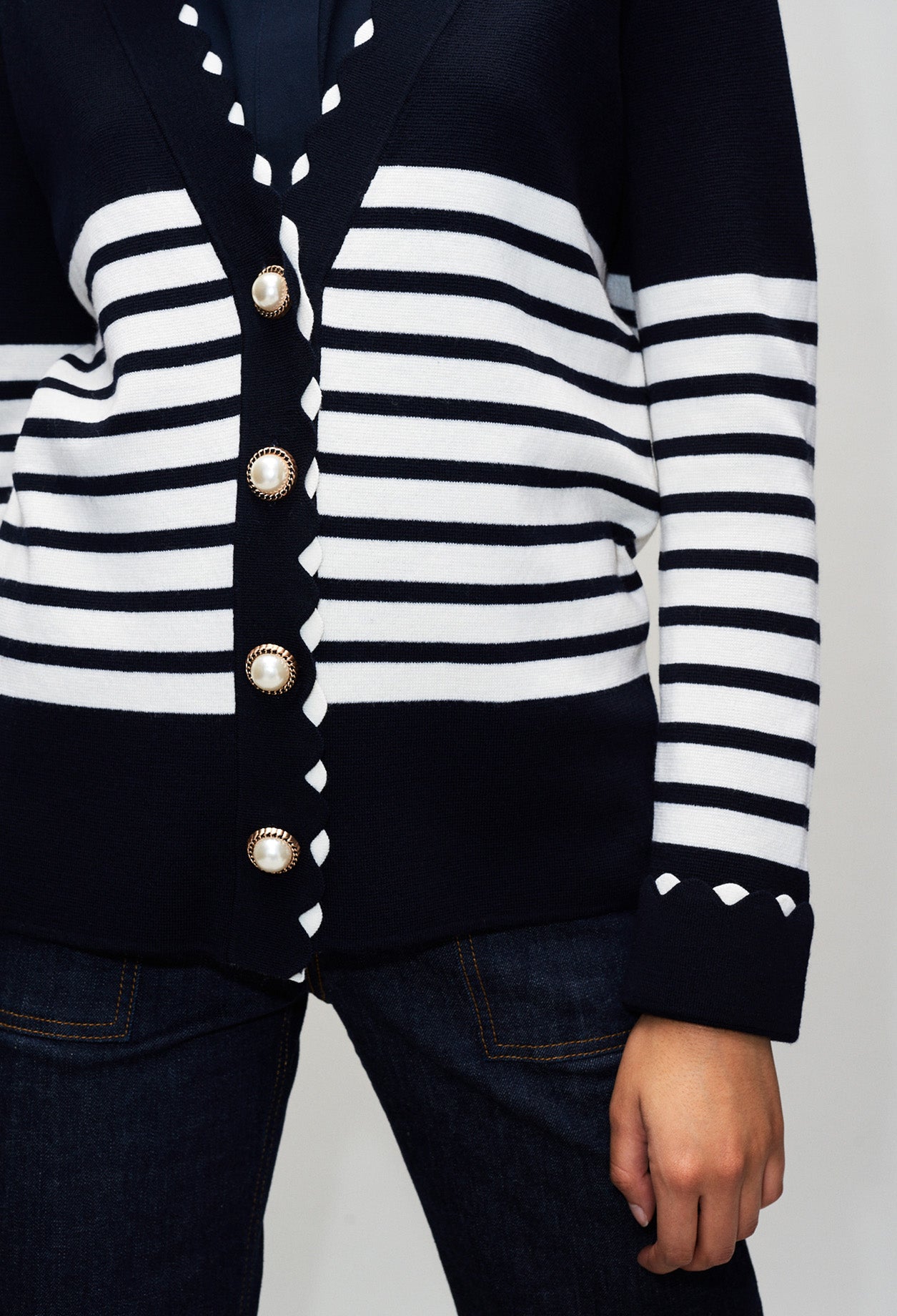 Cardigan long marinière détail coquilles Faume - seconde main