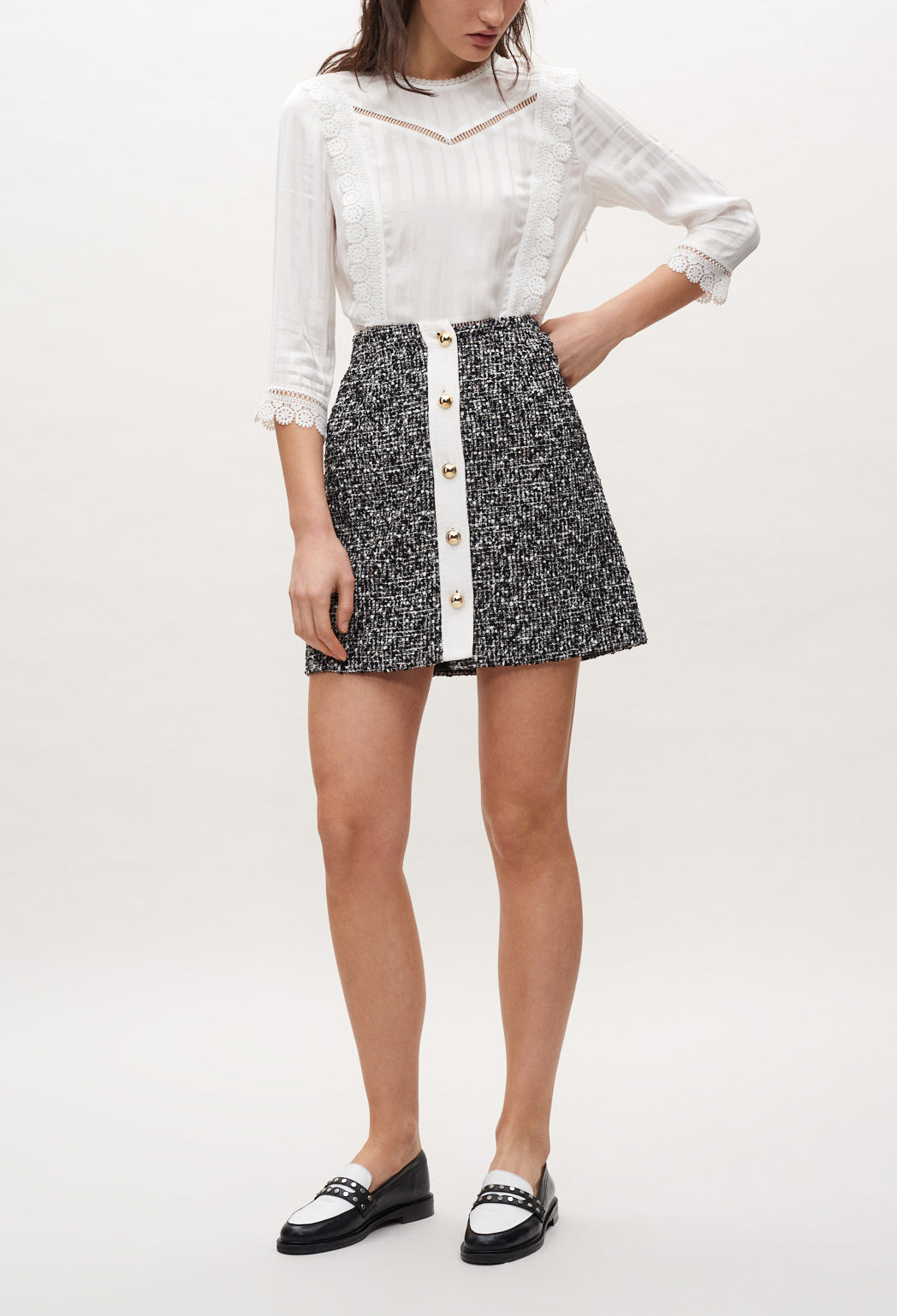 Jupe en tweed boutonnée Faume - seconde main