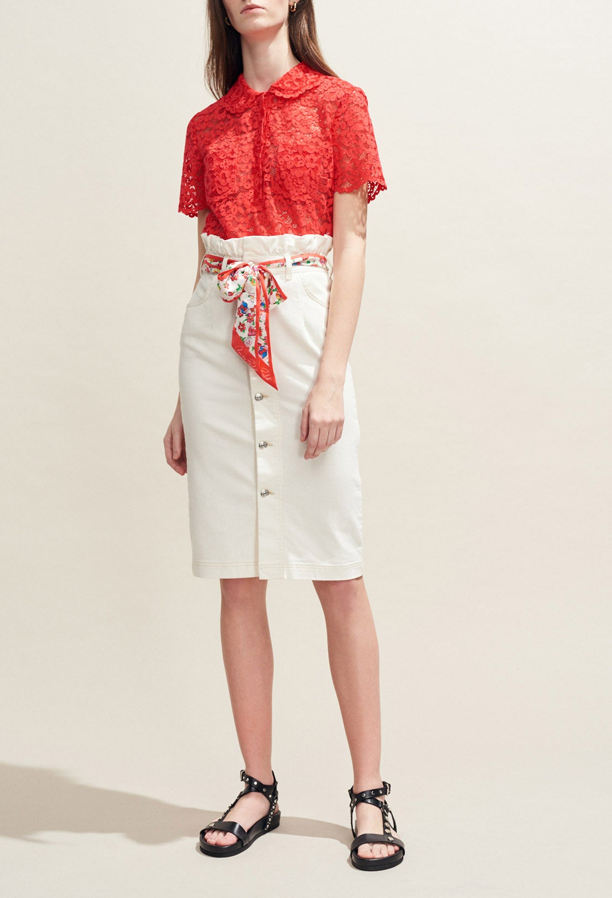 Top en dentelle col claudine Faume - seconde main