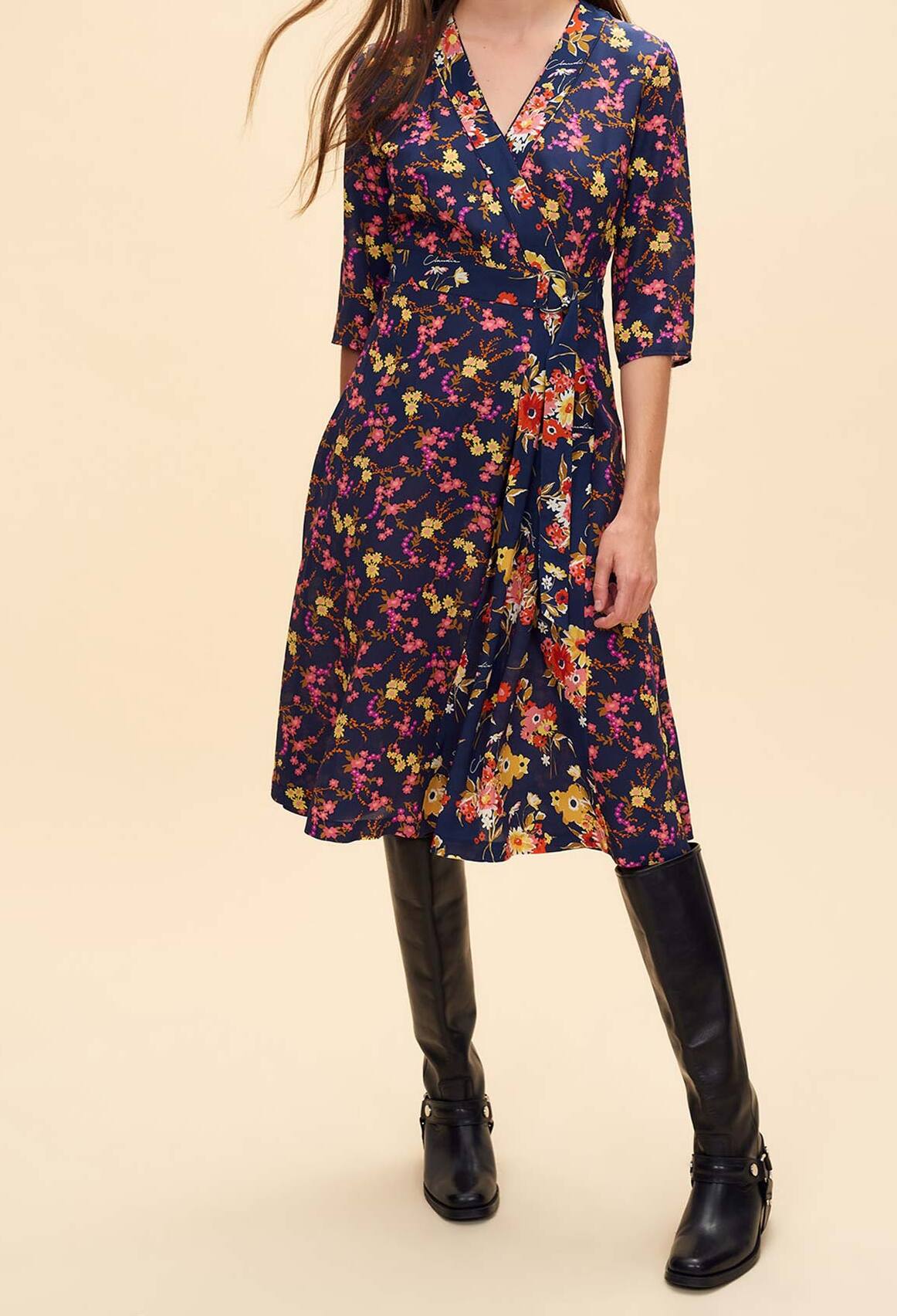 Robe en soie cache cœur imprimé fleurs Faume - seconde main