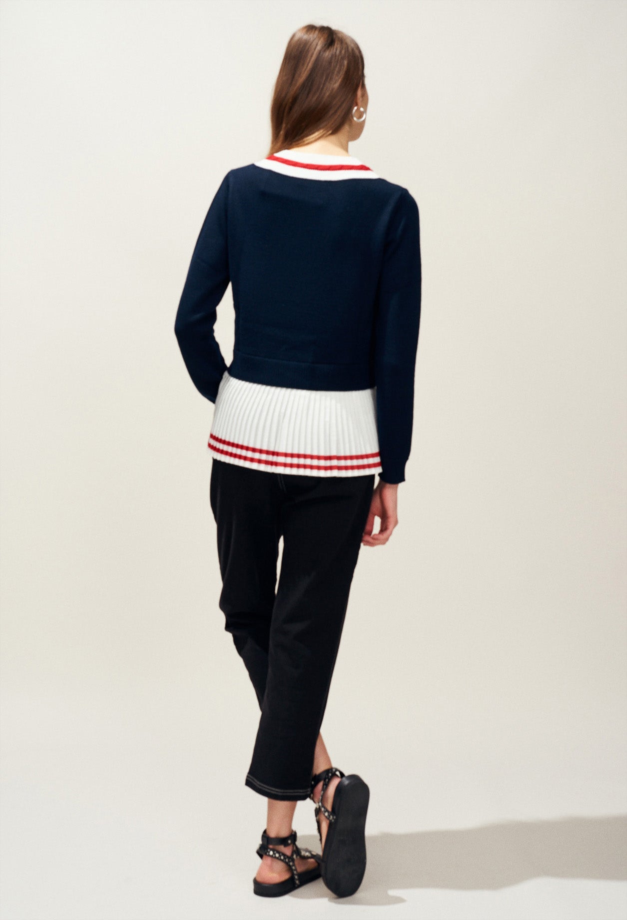 Pull col V plissé à bandes contrastées Faume - seconde main