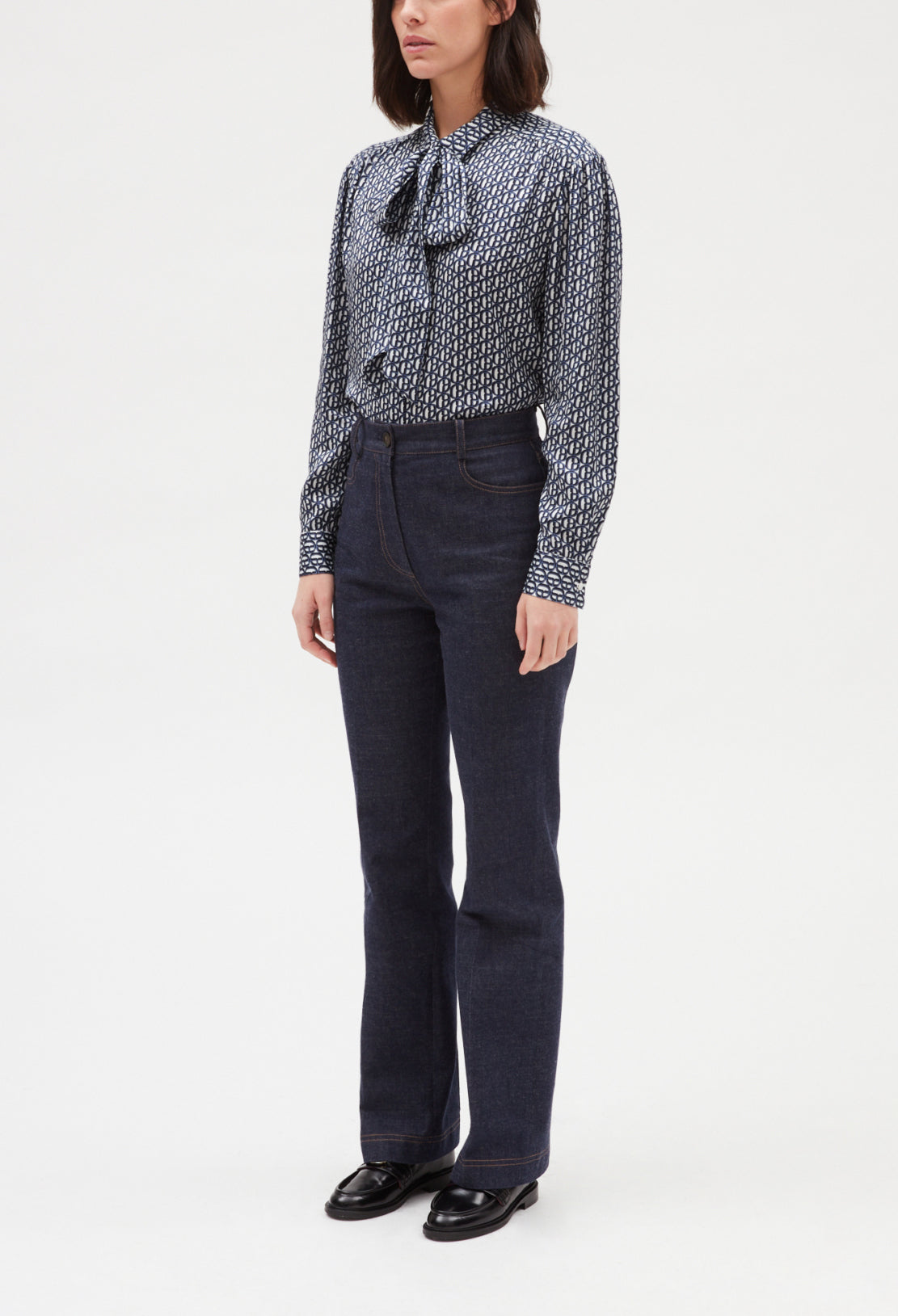 Chemise col lavallière amovible bleu Faume - seconde main