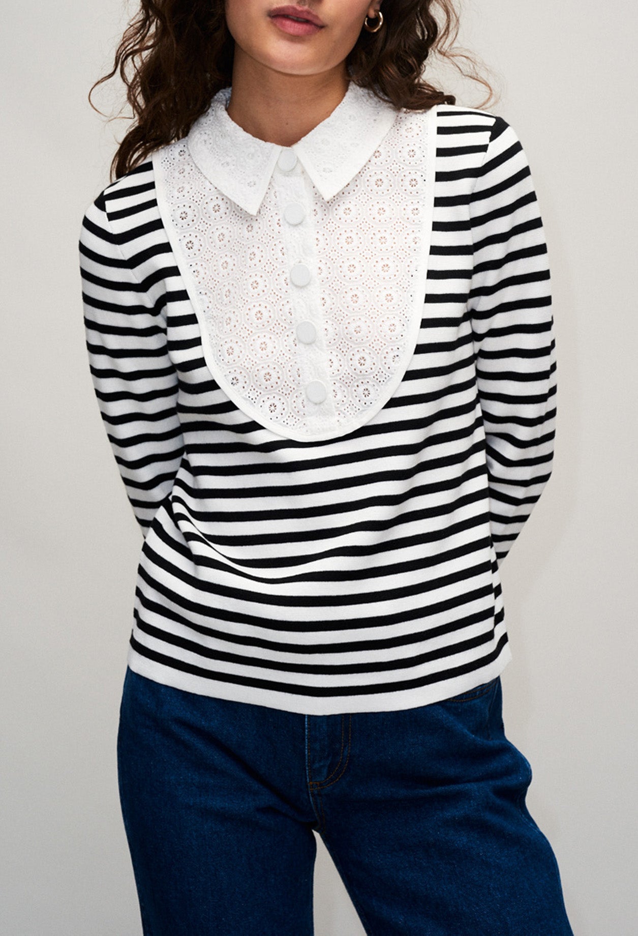 Pull marinière détail plastron brodé Faume - seconde main