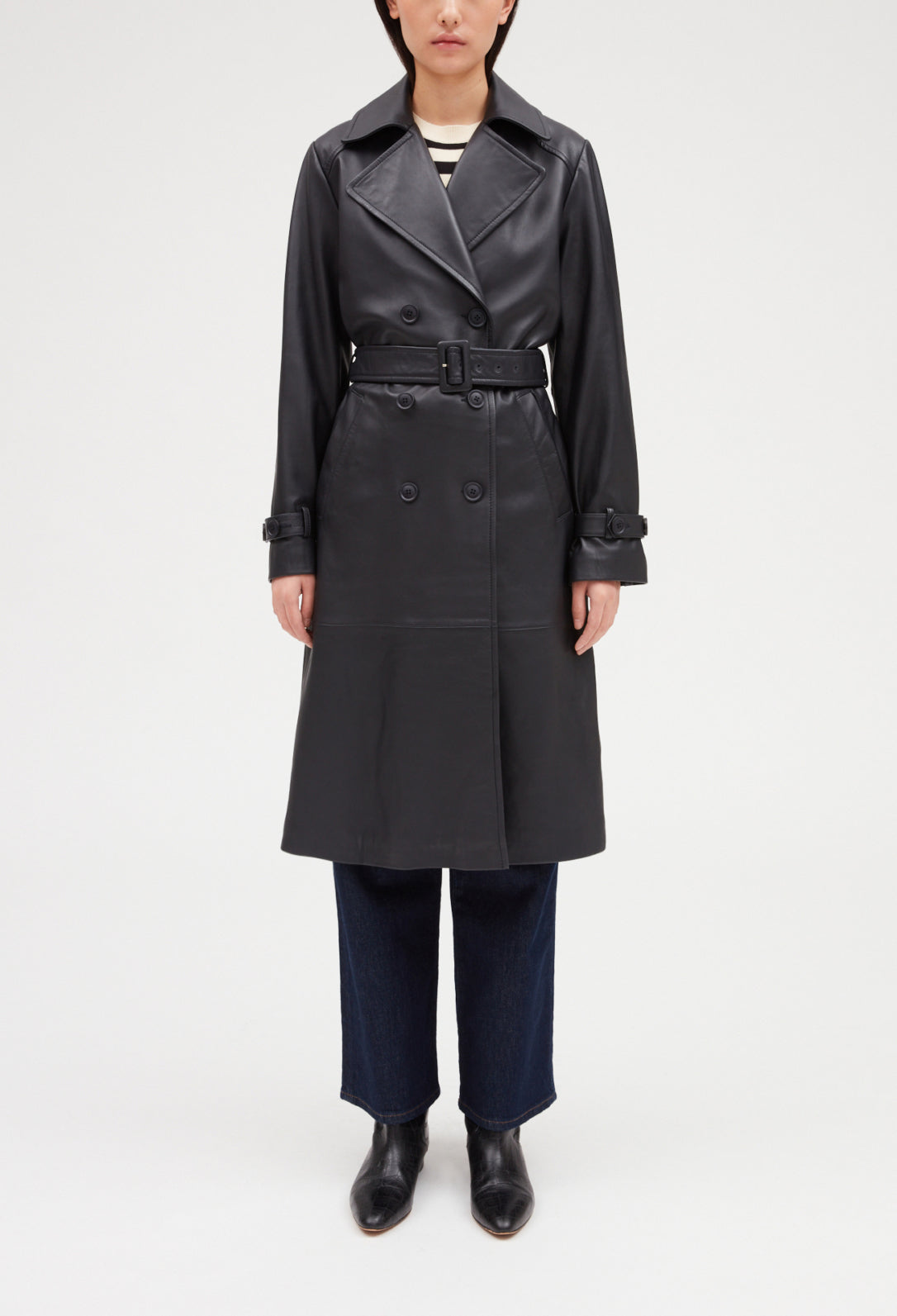 Trench marine cuir lisse Faume - seconde main