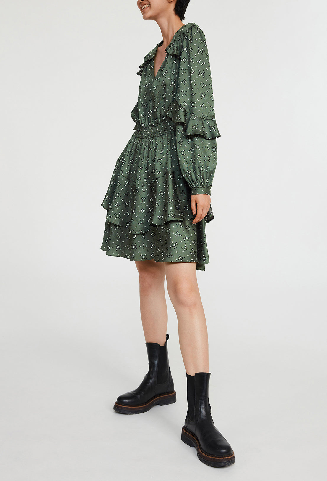 Robe courte à motif géométrique smocké Faume - seconde main