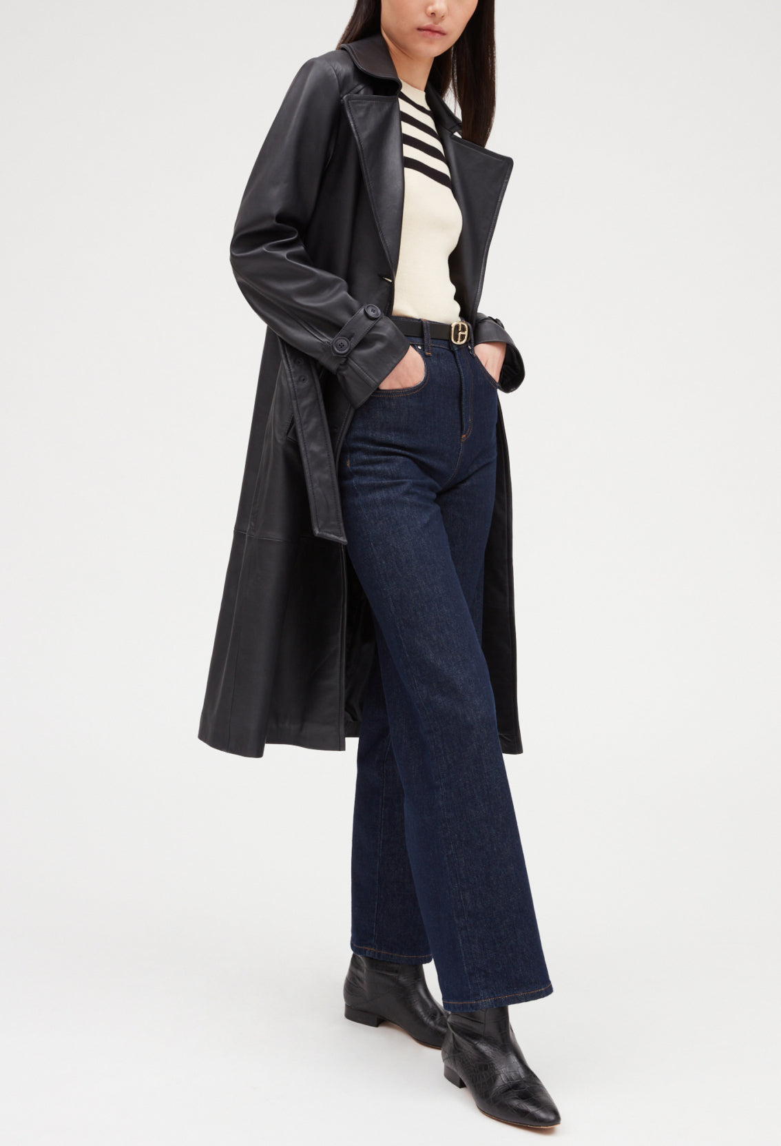 Trench marine cuir lisse Faume - seconde main