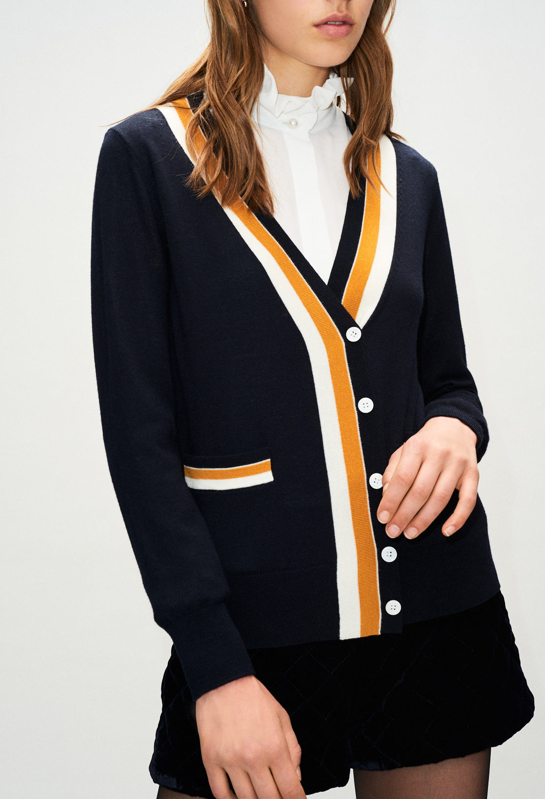 Cardigan long à bandes contrastées Faume - seconde main