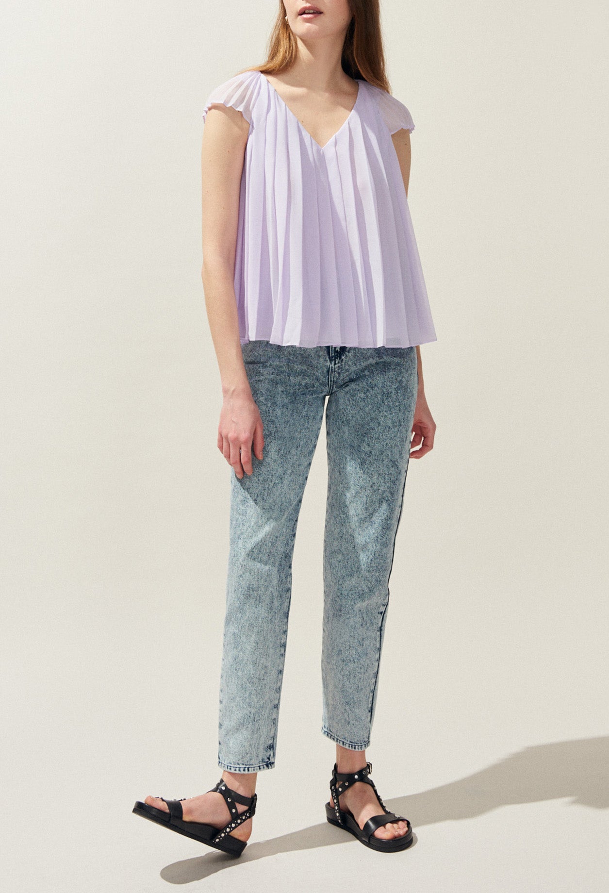 Top plissé ncolur col V Faume - seconde main