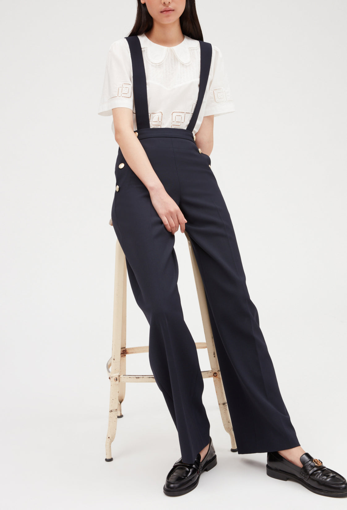 Pantalon marine à bretelles Faume - seconde main