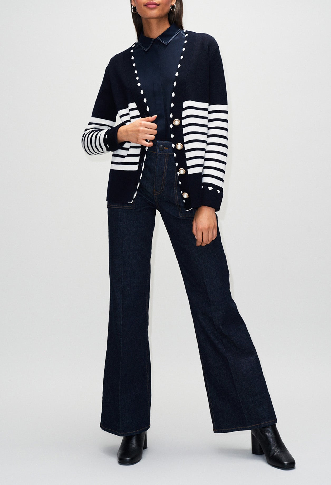 Cardigan long marinière détail coquilles Faume - seconde main