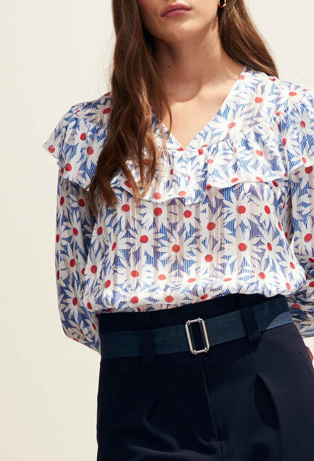 Top à volants imprimé marguerites Faume - seconde main