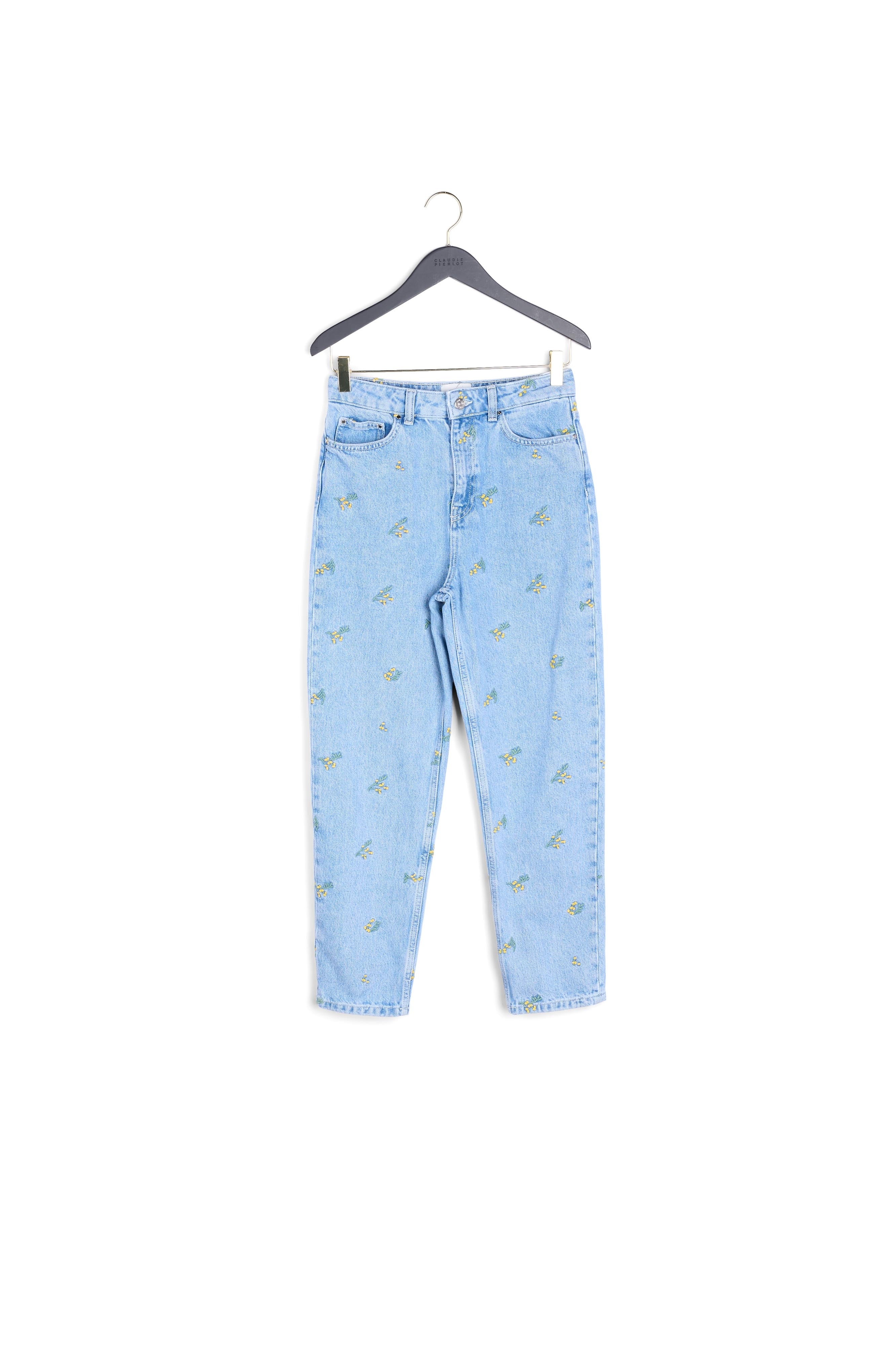 Jean droit broderies mimosa Faume - seconde main