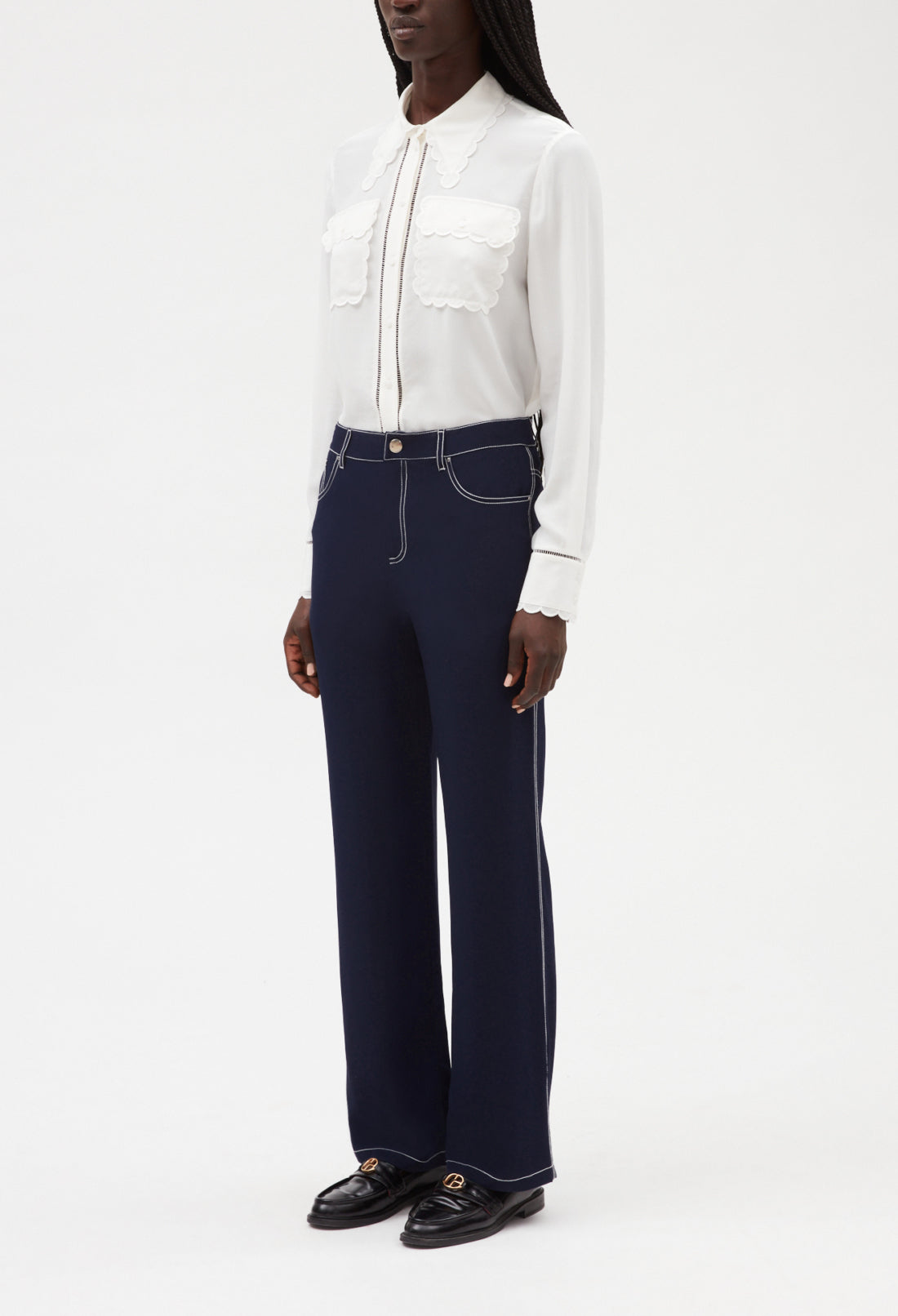 Pantalon droit soie bleue Faume - seconde main