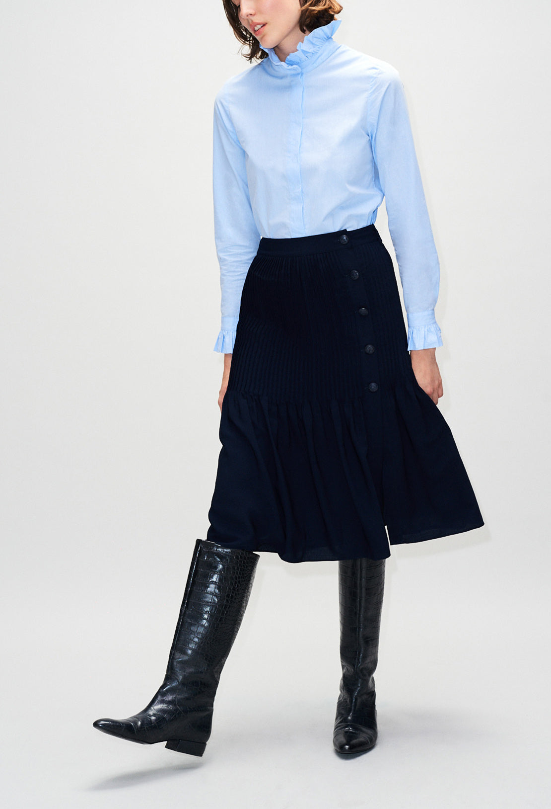 Jupe fluide boutonnée ceinturée imprimée Faume - seconde main