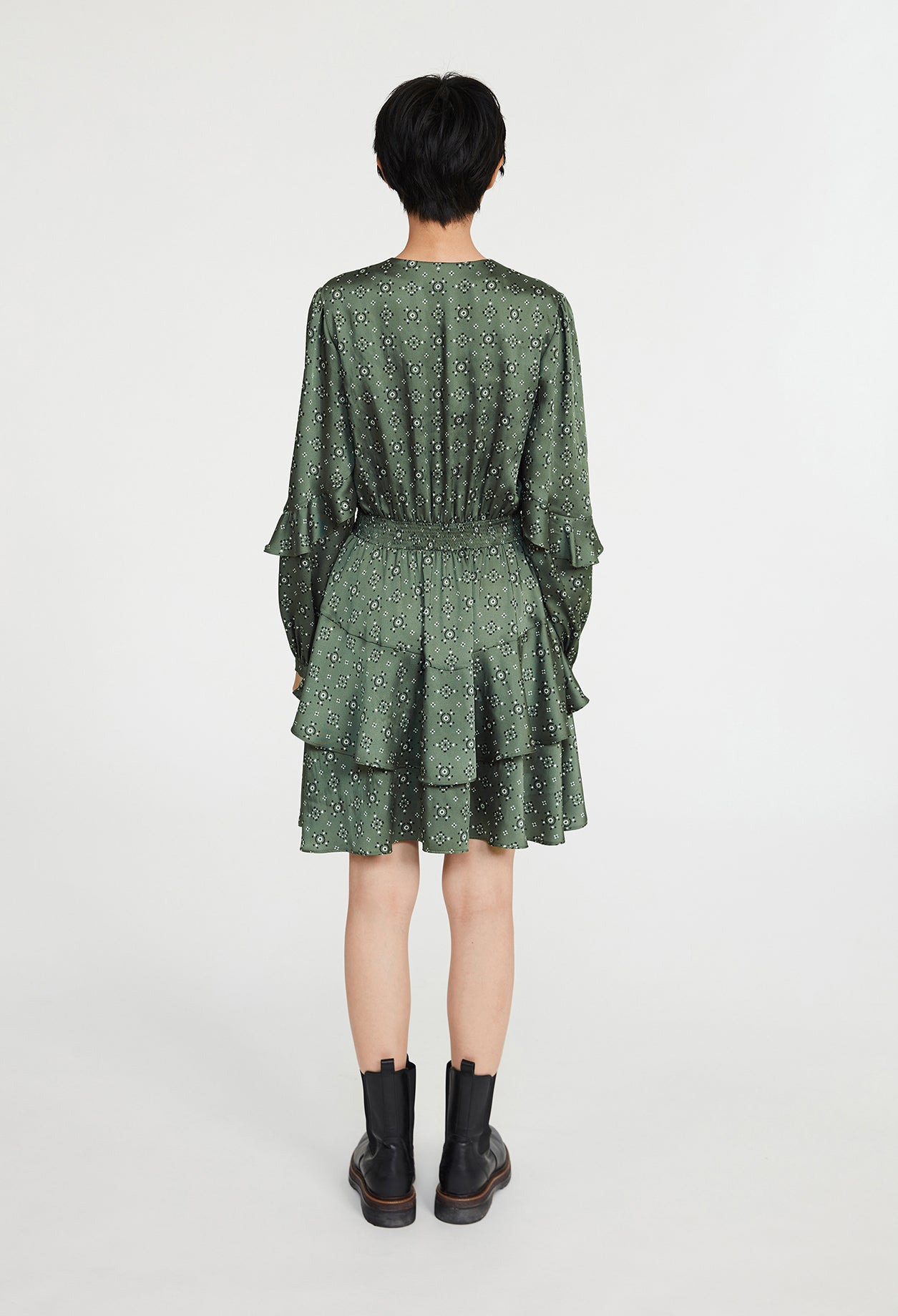 Robe courte à motif géométrique smocké Faume - seconde main