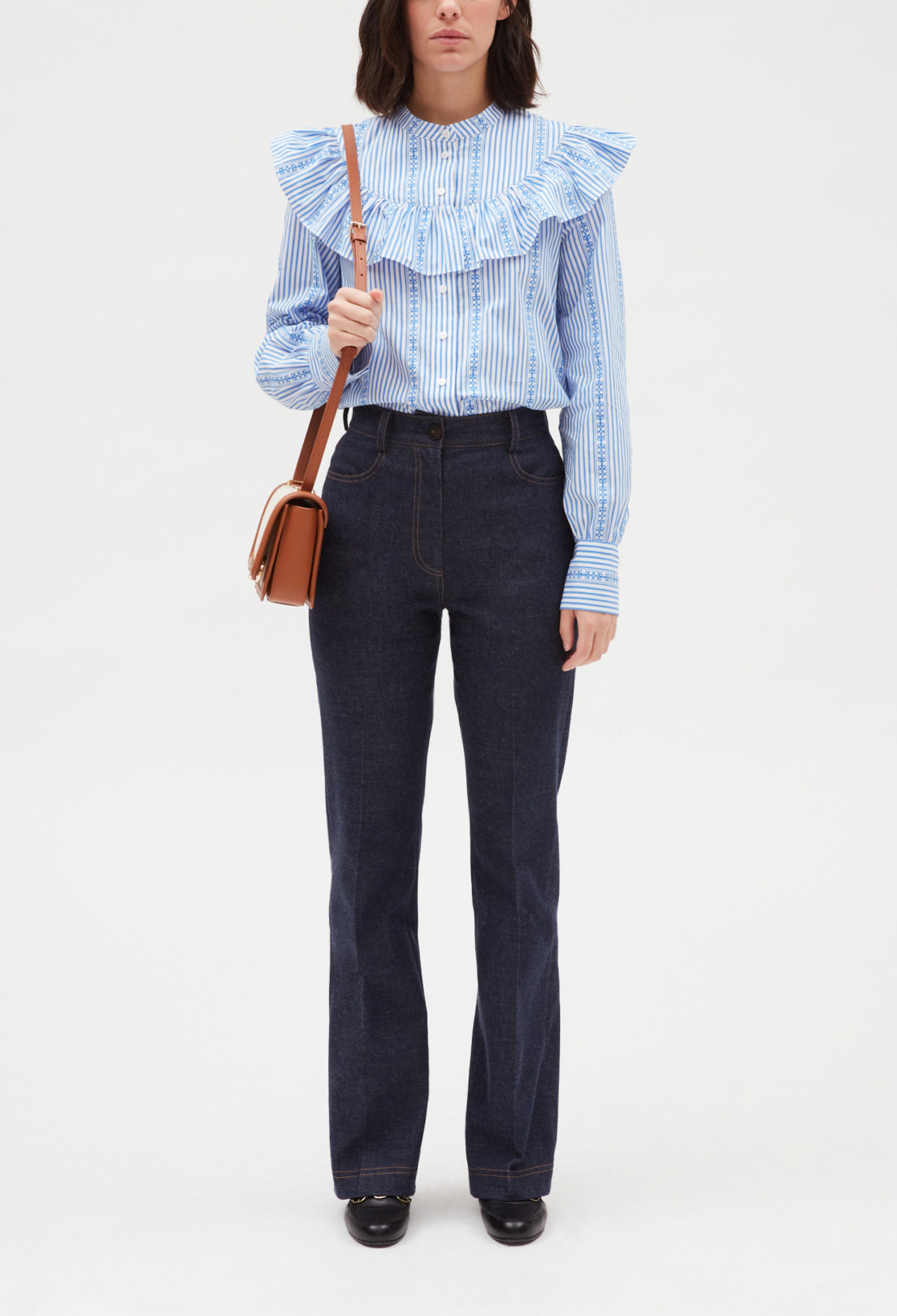 Chemise col volanté bleue Faume - seconde main