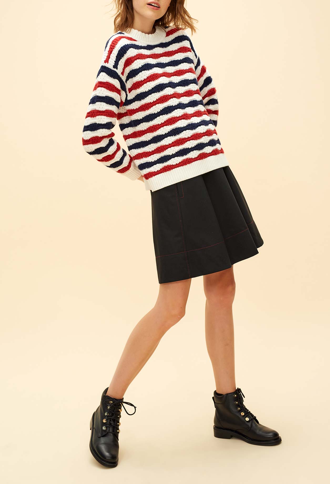 Pull tricolore en laine tricoté Faume - seconde main