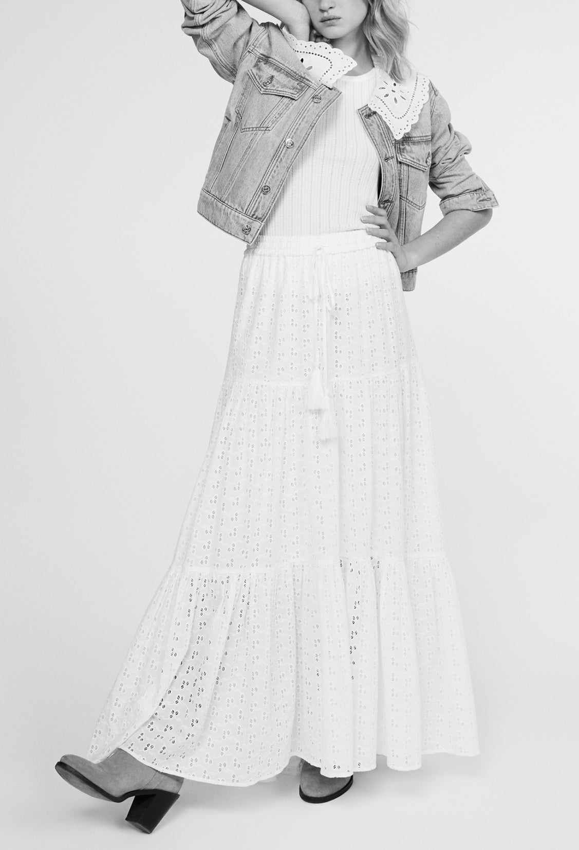 Jupe midi brodée en coton biologique Faume - seconde main