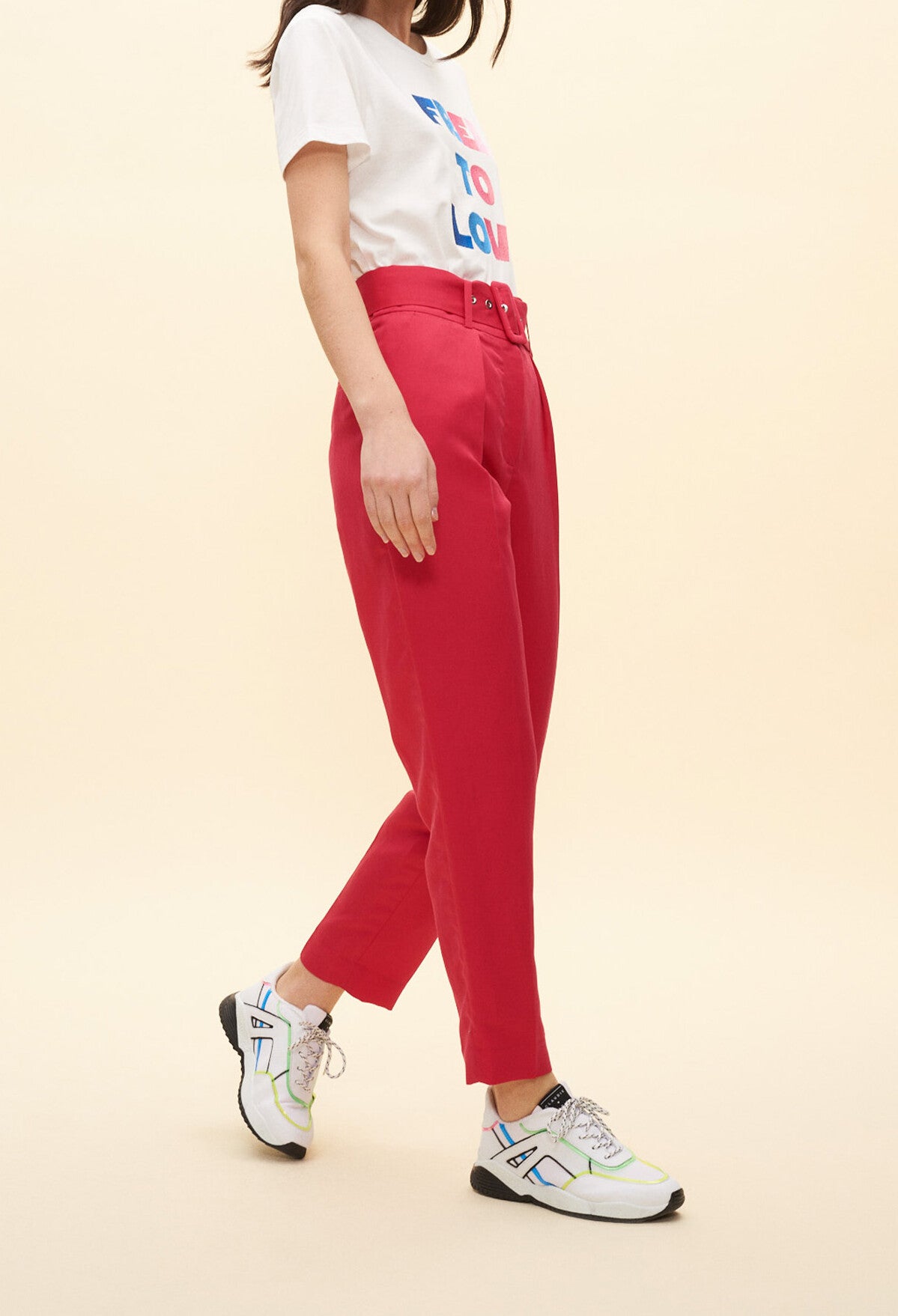 Pantalon de tailleur ceinturé fushia Faume - seconde main