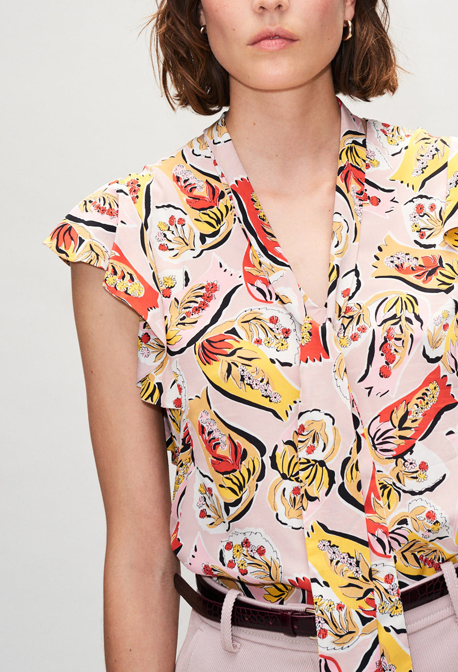 Top col V imprimé foulard à volants Faume - seconde main