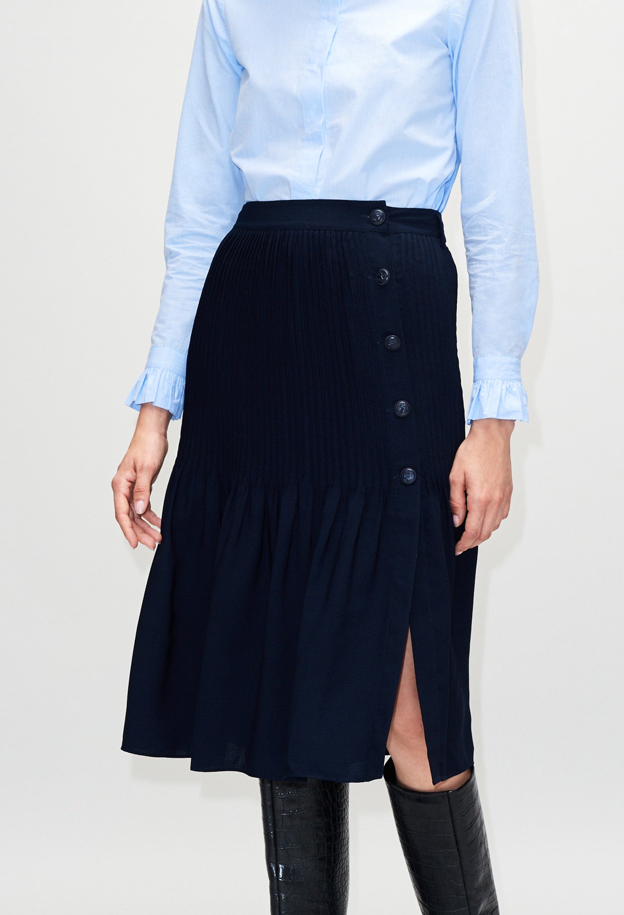 Jupe fluide boutonnée ceinturée imprimée Faume - seconde main