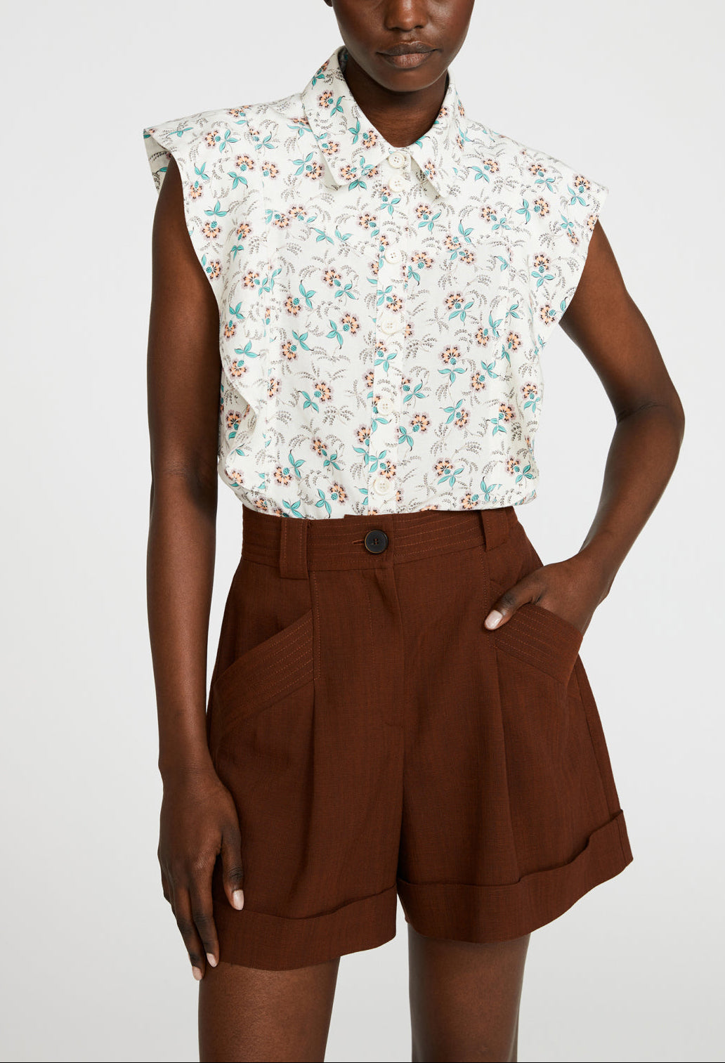 Chemise blanche imprimée sans manche Faume - seconde main