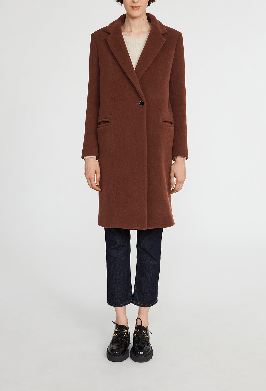 Manteau marron mi-long laine mélangée Faume - seconde main