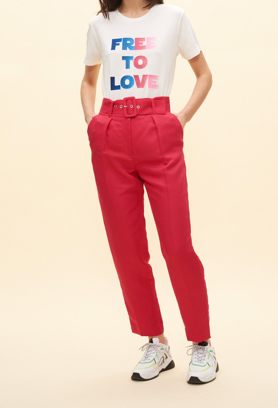 Pantalon de tailleur ceinturé fushia Faume - seconde main