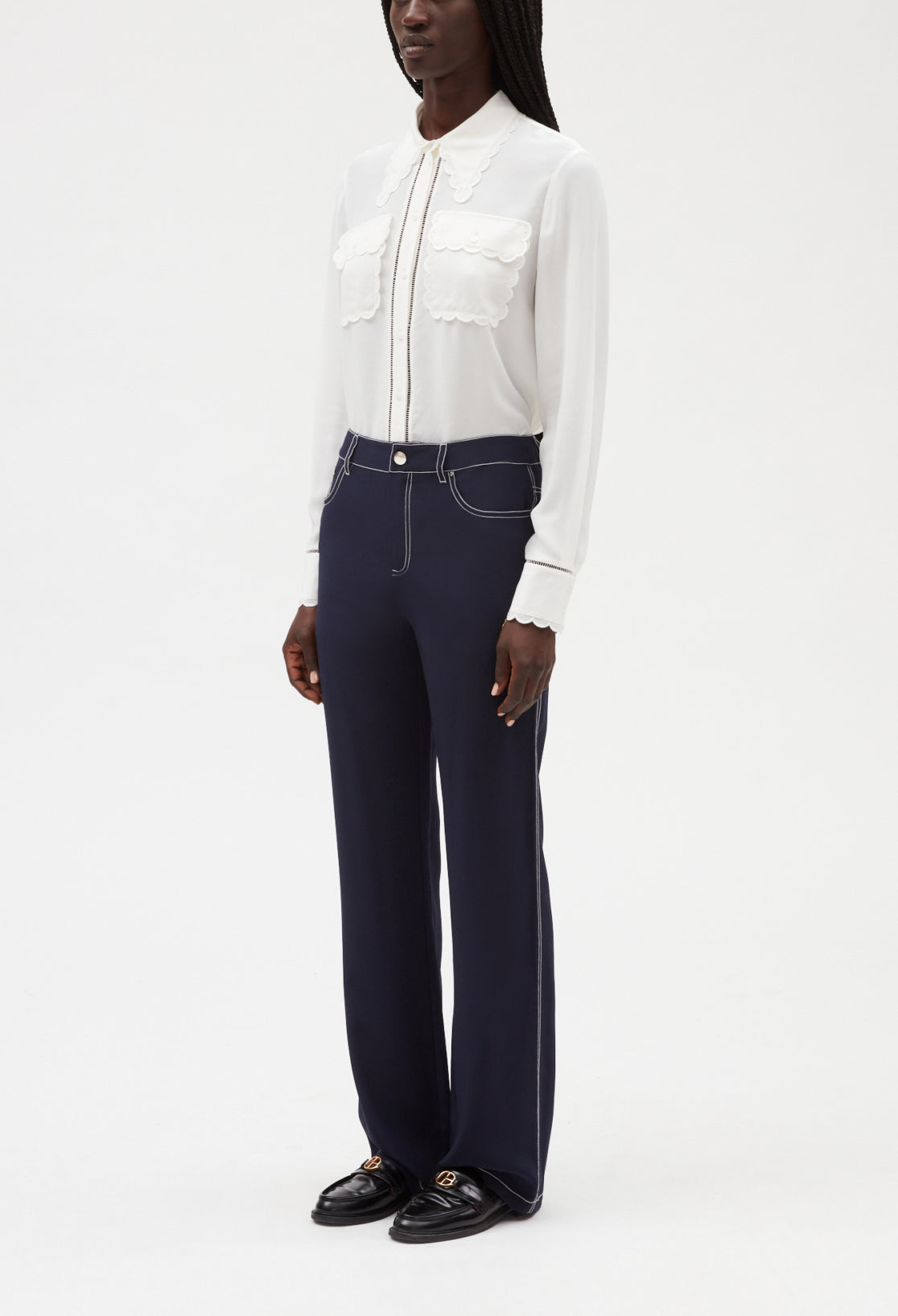 Pantalon droit long soie bleue Faume - seconde main