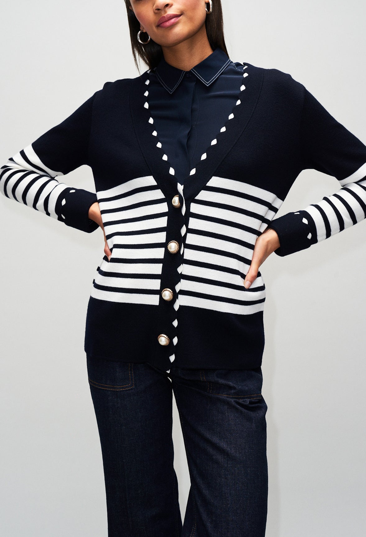 Cardigan long marinière détail coquilles Faume - seconde main