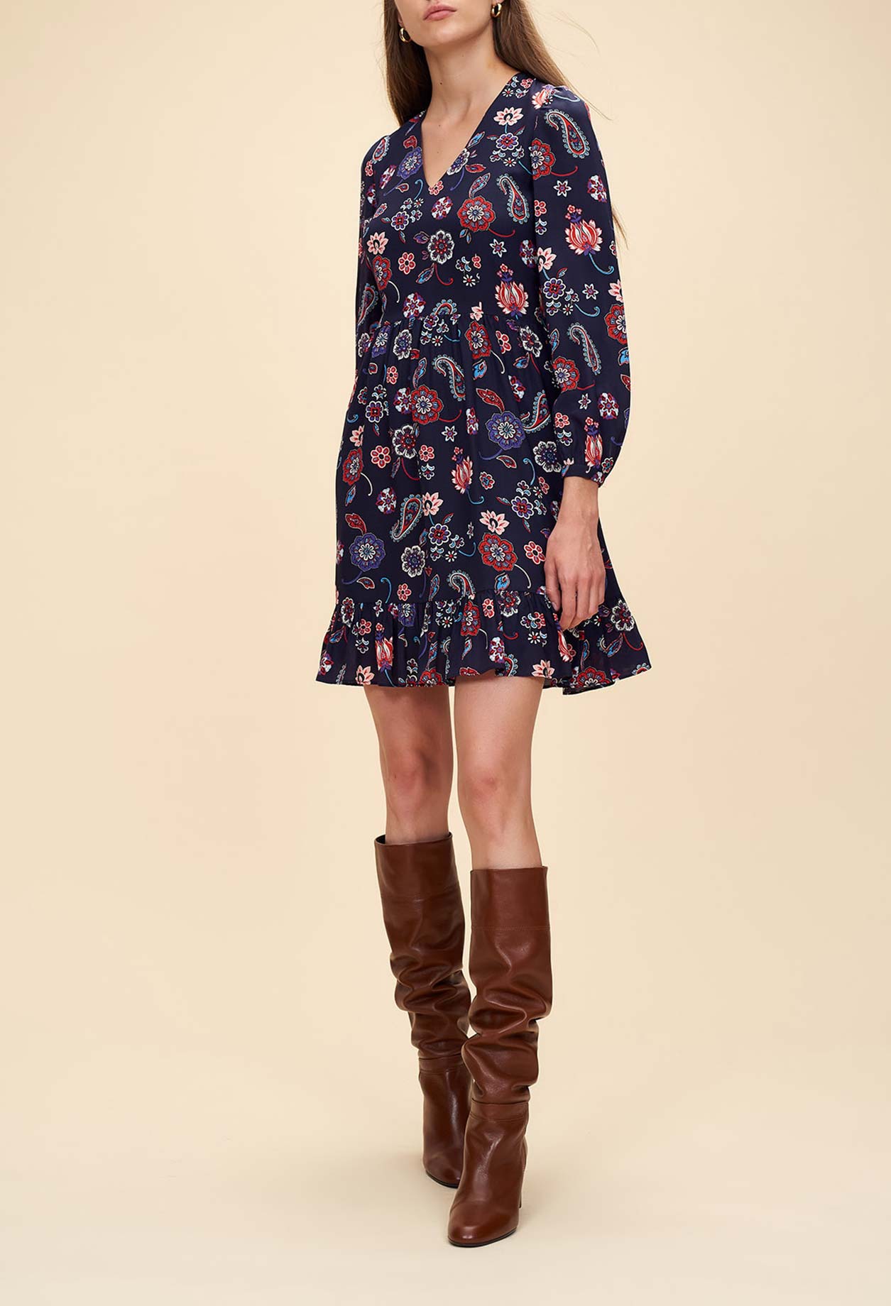 Robe cintrée en soie imprimé fleuri Faume - seconde main