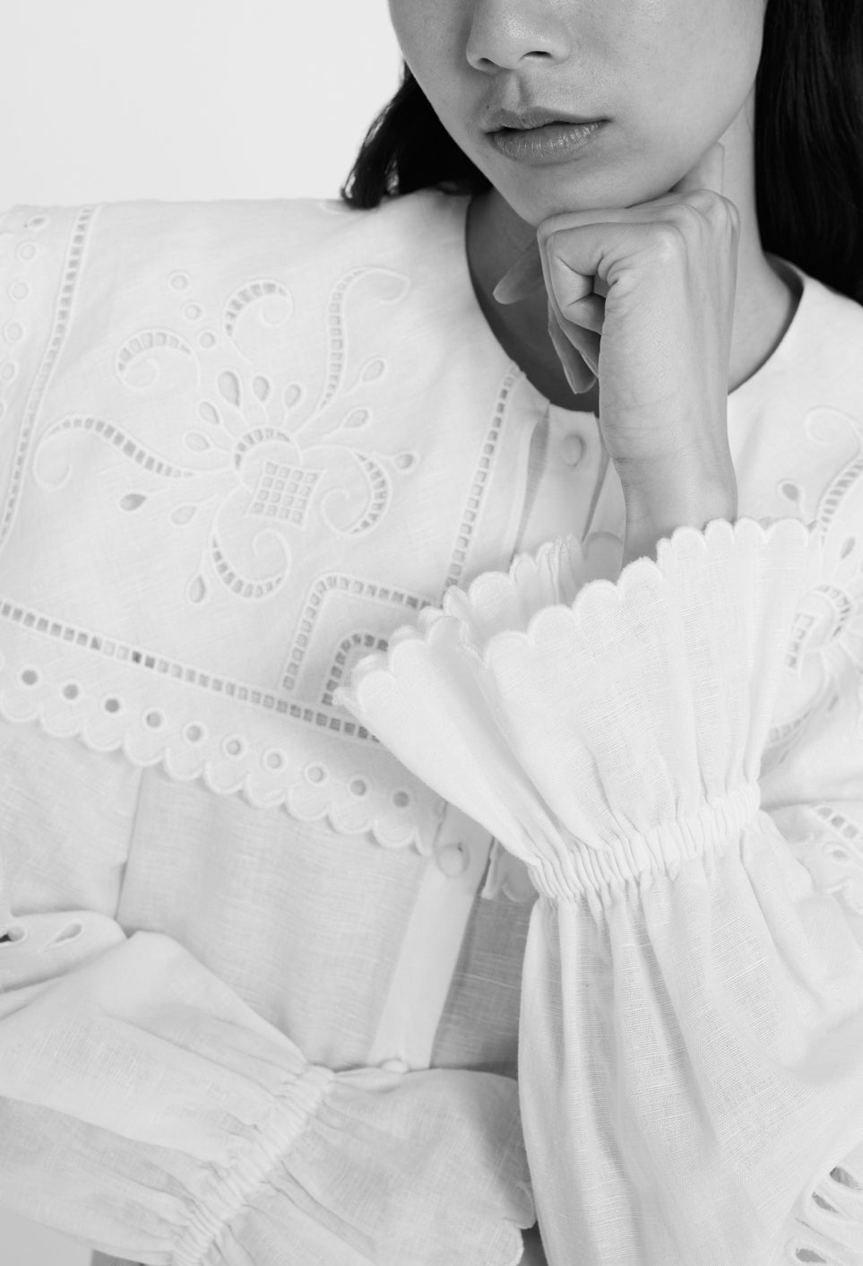 Chemise lin col brodé Faume - seconde main