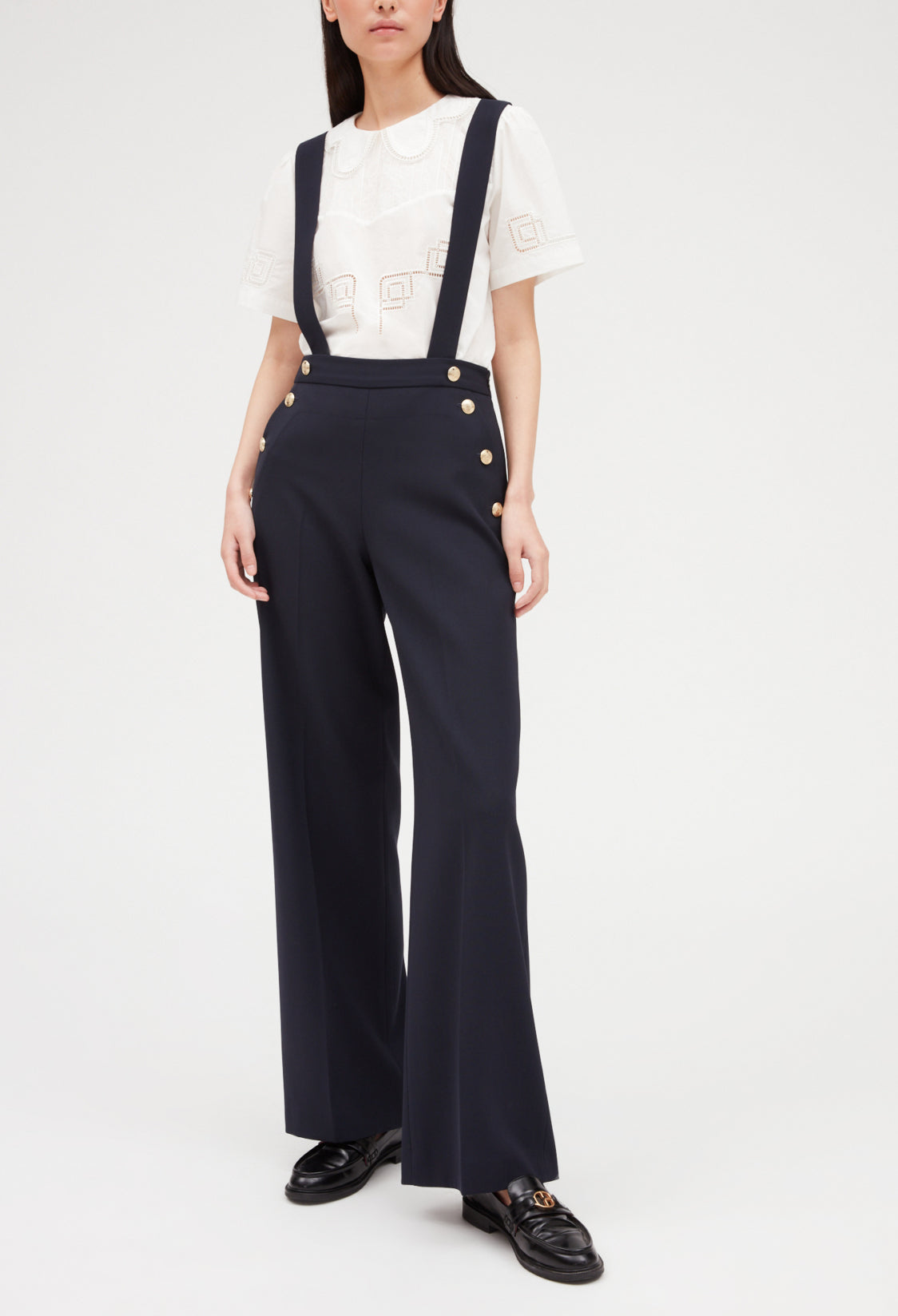 Pantalon marine à bretelles Faume - seconde main