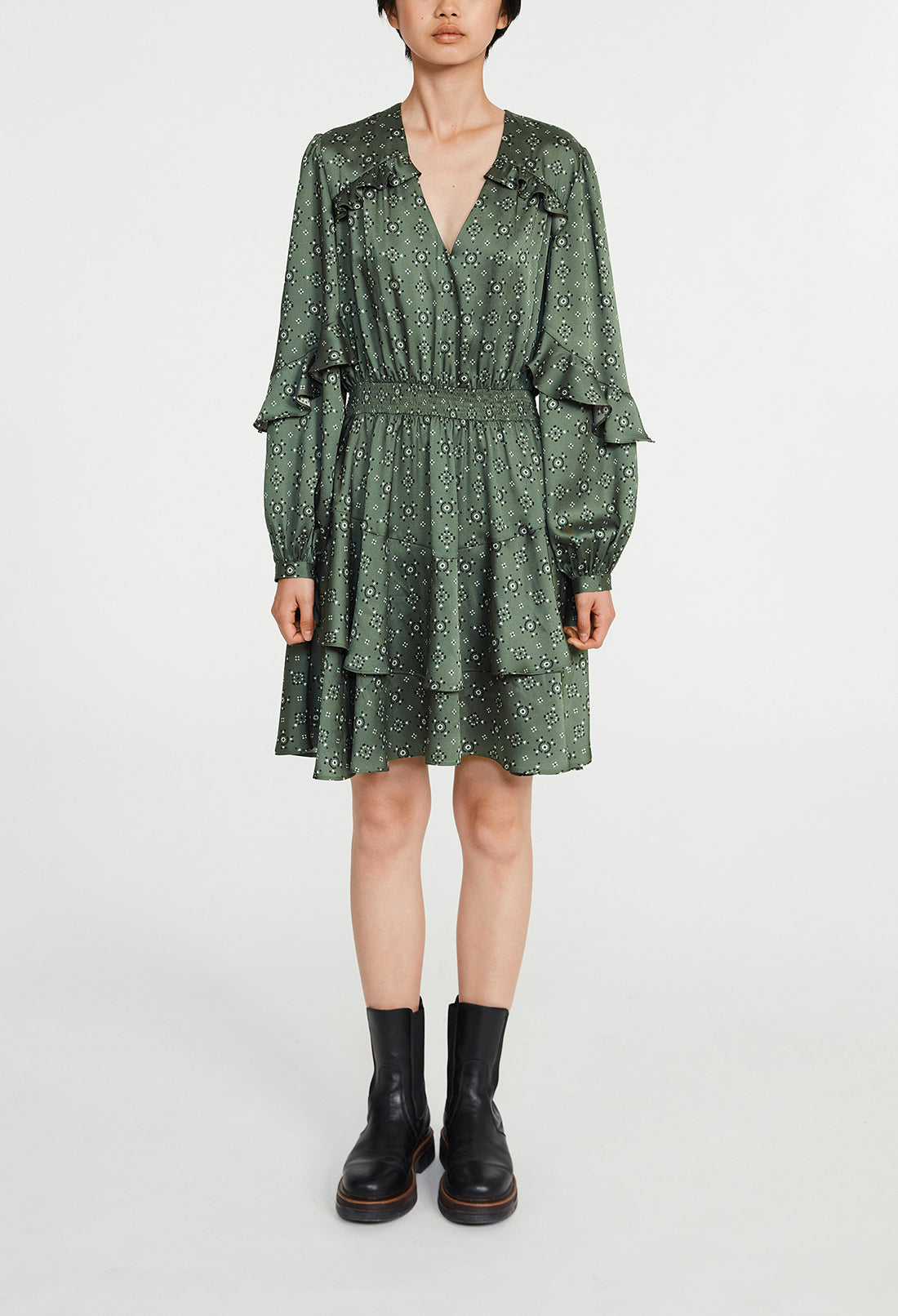 Robe courte à motif géométrique smocké Faume - seconde main