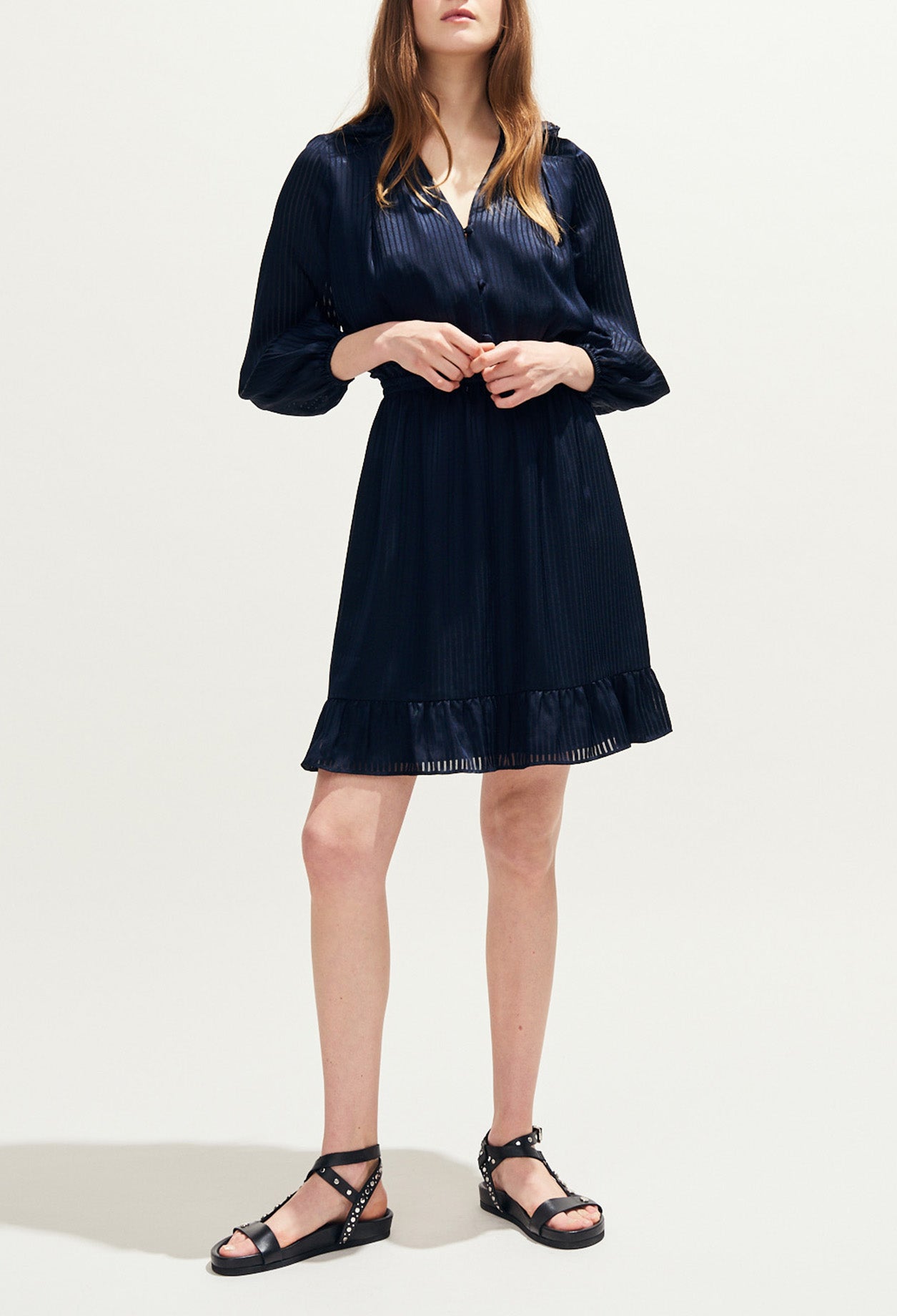 Robe fluide col V taille smockée motif Faume - seconde main