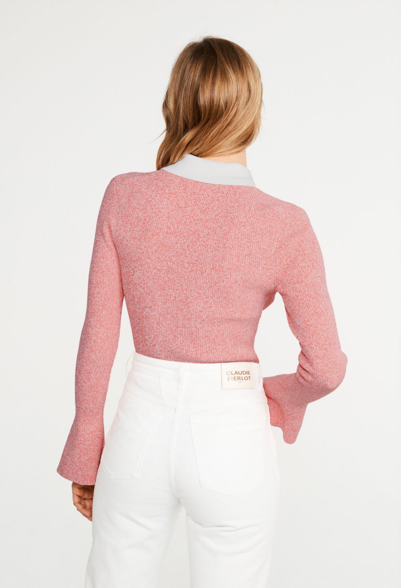 Pull chiné rose col blanc Faume - seconde main