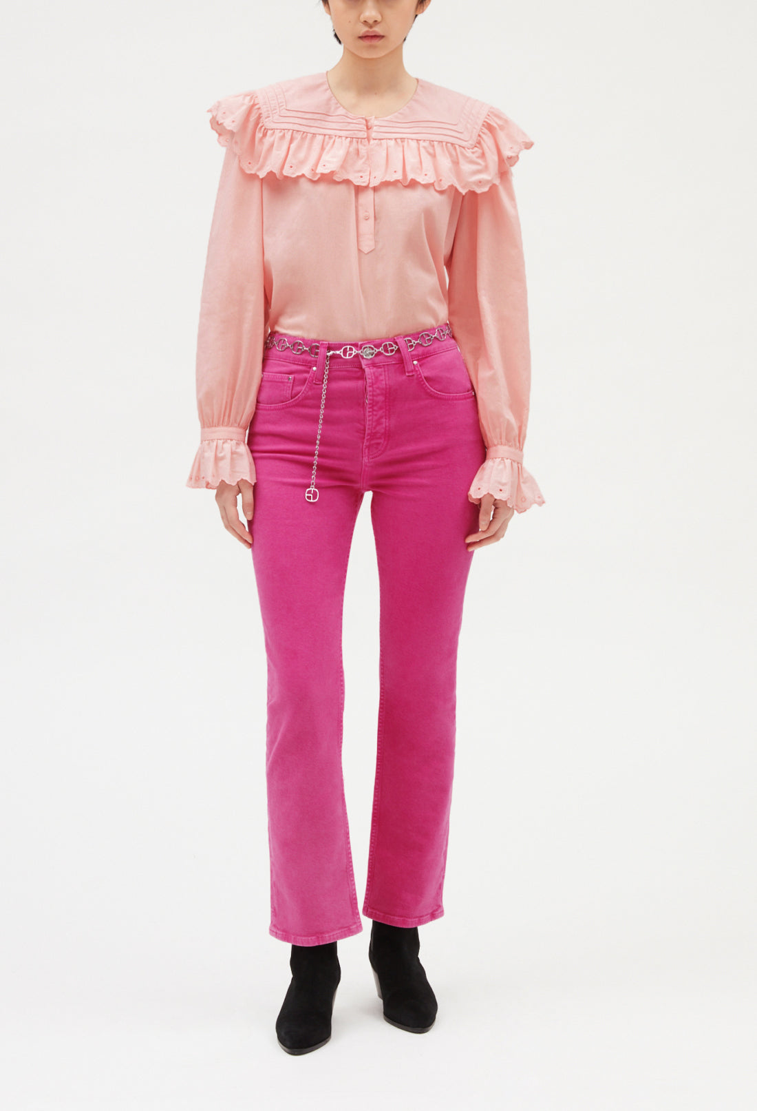 Blouse coton brodé rose Faume - seconde main