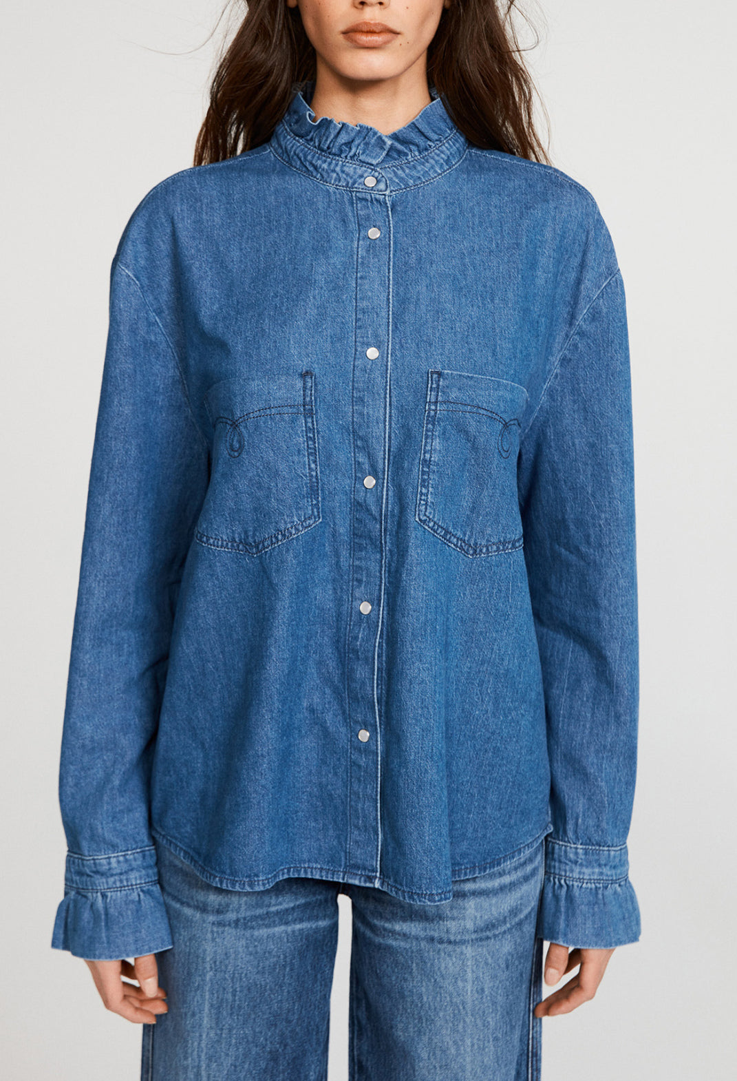 Chemise à col froncé en coton biologique Faume - seconde main