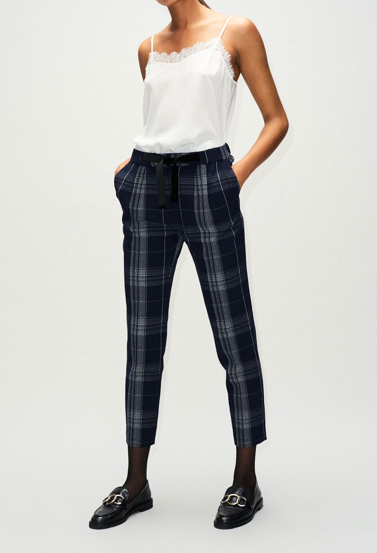 Pantalon à carreaux ceinture velours Faume - seconde main