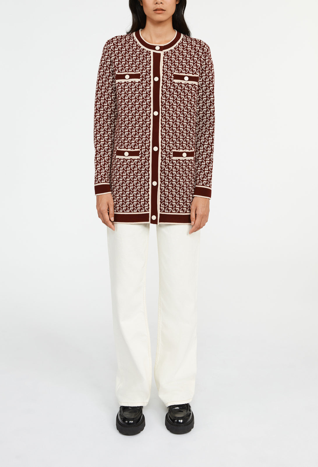 Cardigan bicolore maille à motif cœur Faume - seconde main