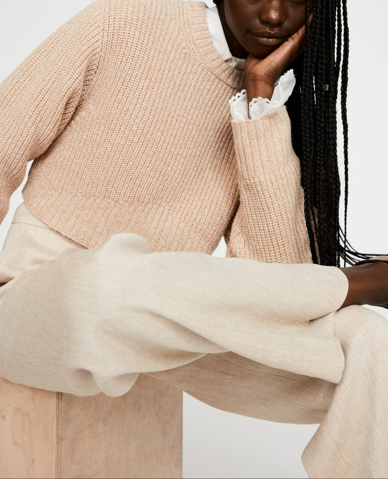 Pull beige court maille Faume - seconde main