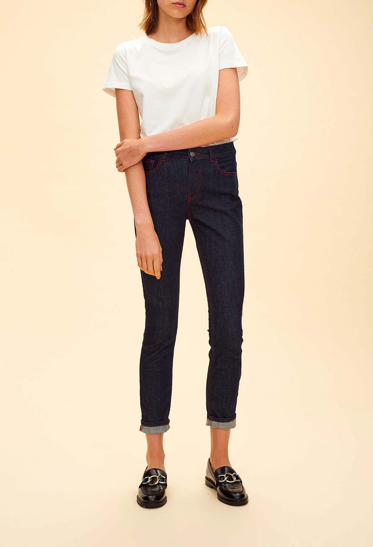 Jean brut à boutons surpiqûre contrastée Faume - seconde main