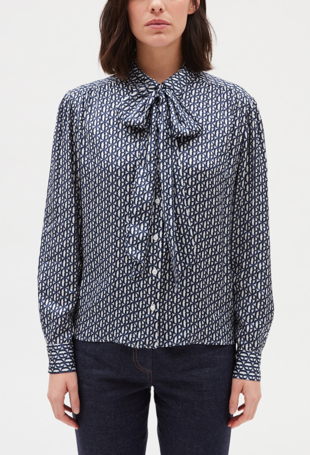 Chemise col lavallière amovible bleu Faume - seconde main