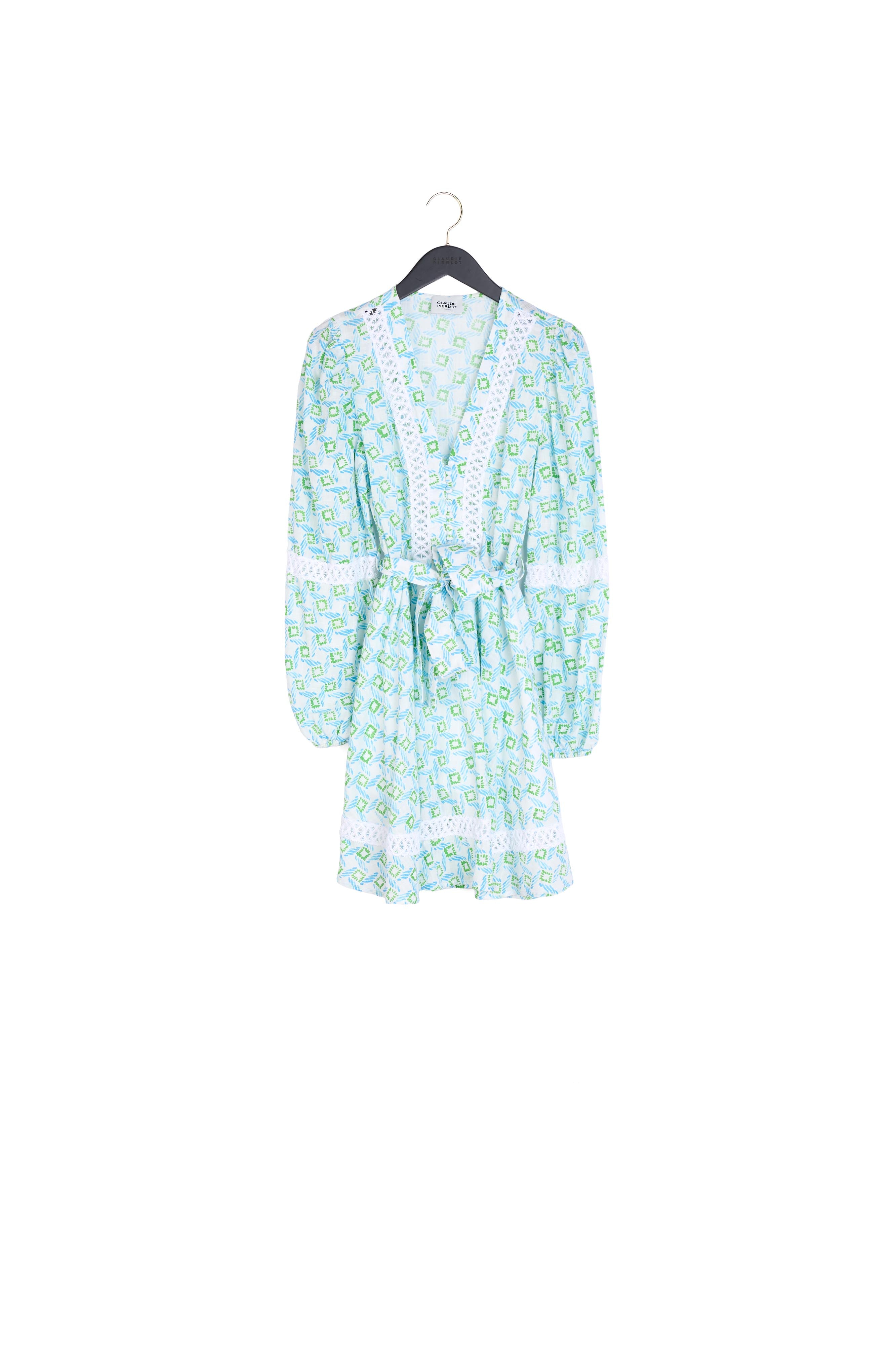 Robe imprimée bleue à galons de dentelle Faume - seconde main