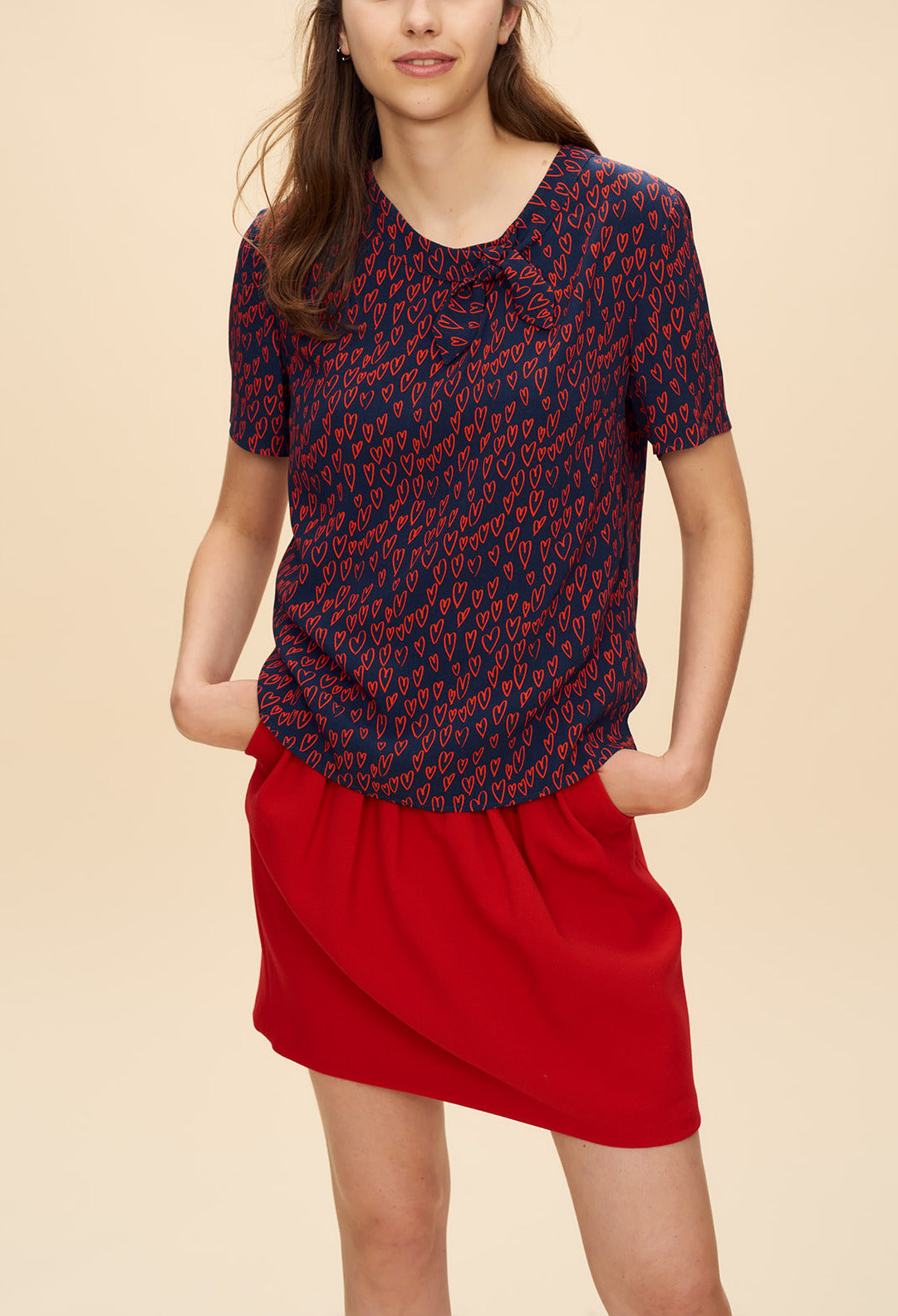 Top imprimé cœur détail nœud Faume - seconde main